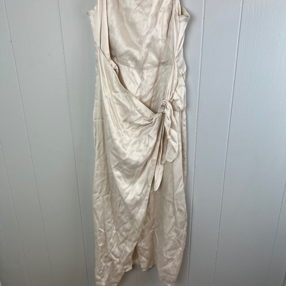 LPA Revolve Slip Midi Dress Champagne Satin‎ Wrap Tie Adjustable Straps Medium - Picture 4 of 10